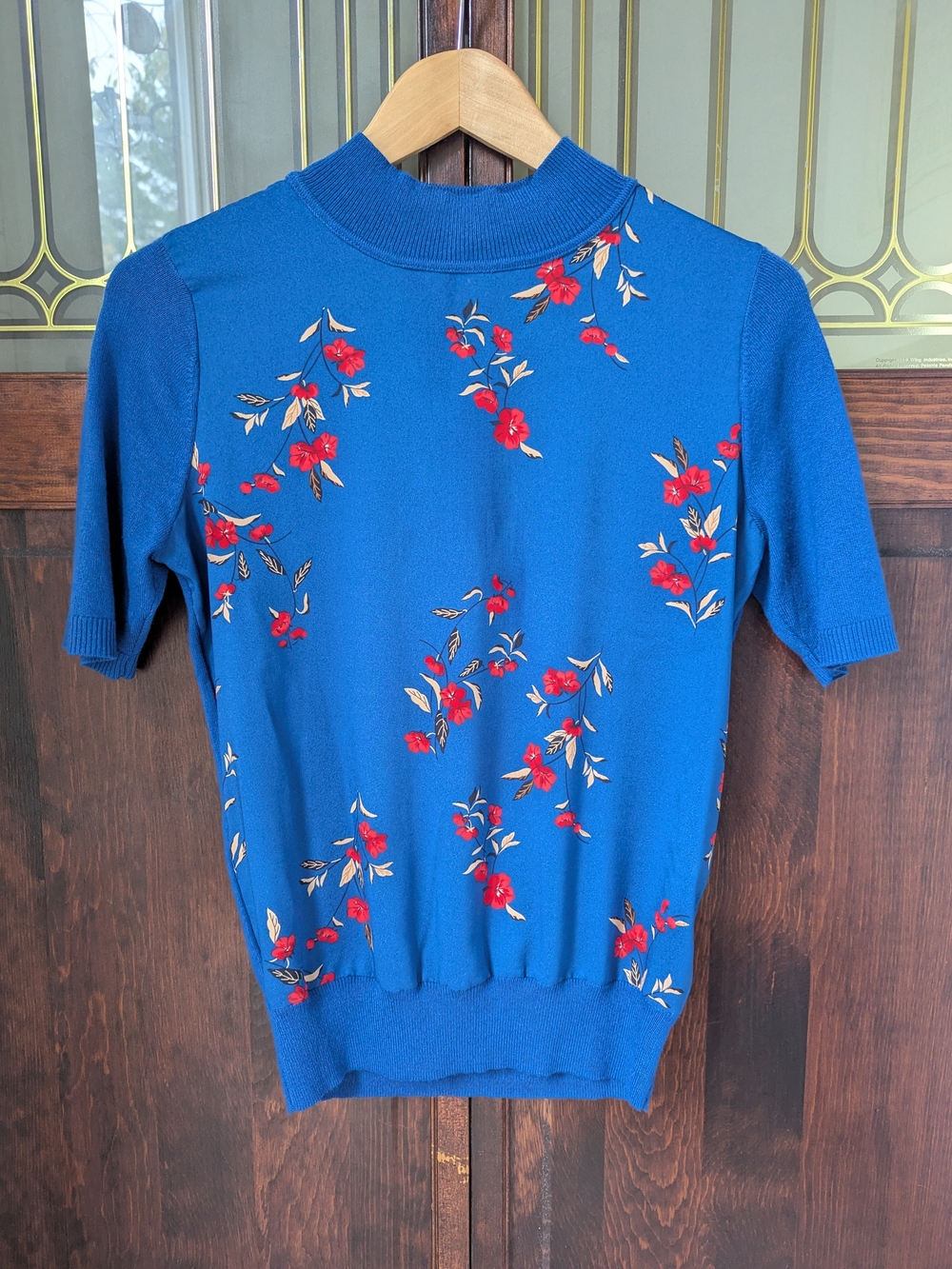 Ann Taylor Blue Floral Short-Sleeve Knit Sweater